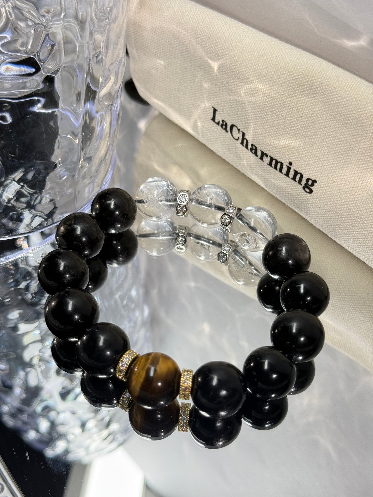 Clear Quartz,Tigerite,Silver Obsidian 13.5mm