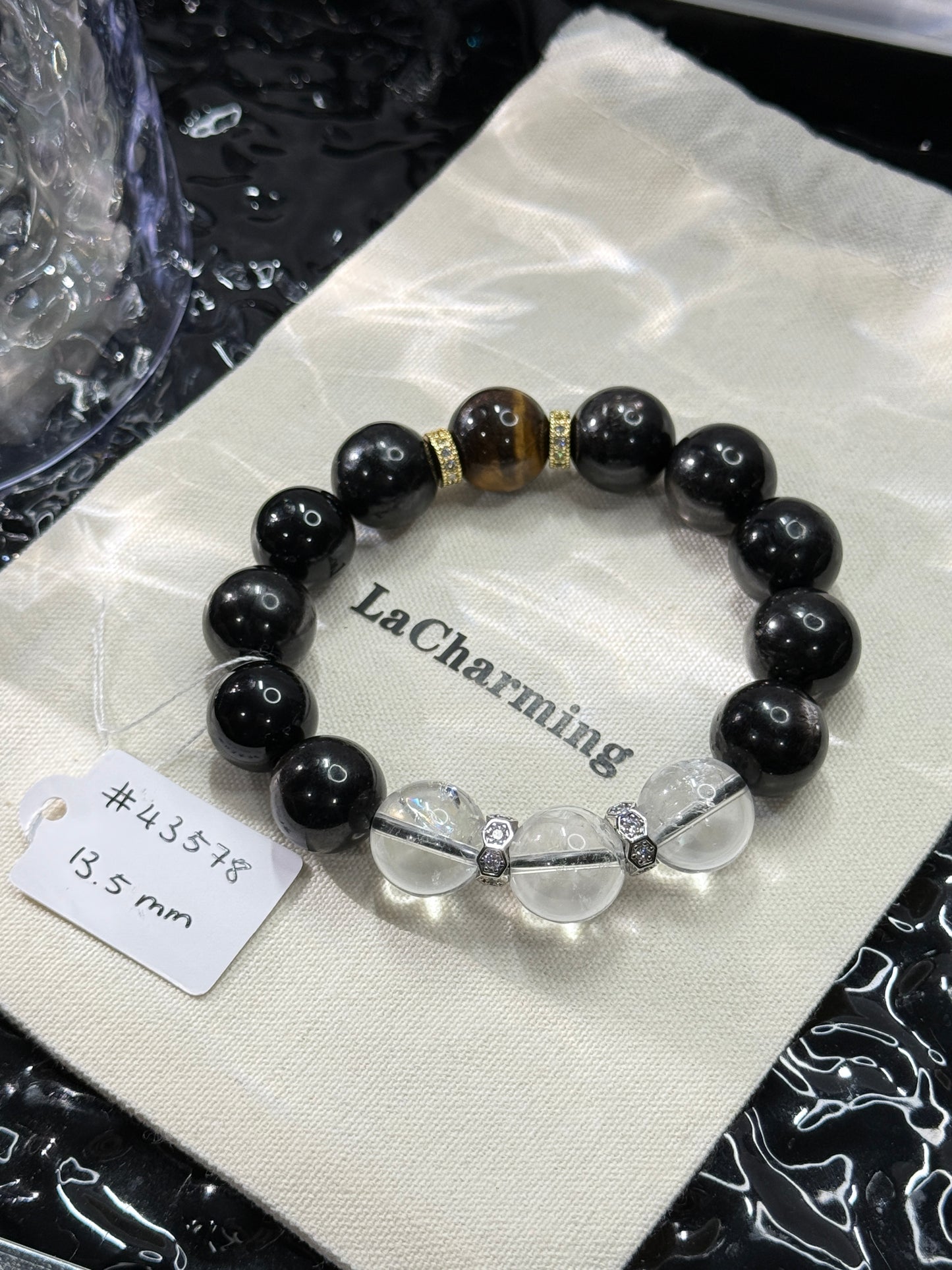 Clear Quartz,Tigerite,Silver Obsidian 13.5mm
