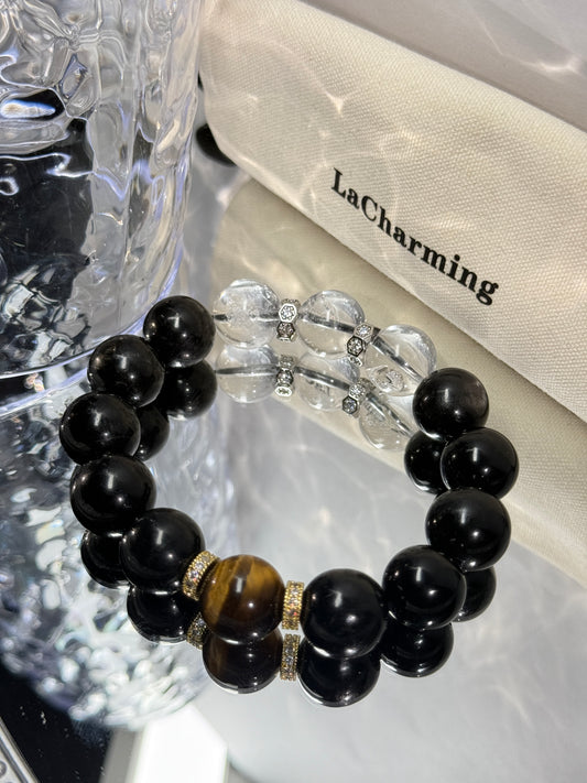 Clear Quartz,Tigerite,Silver Obsidian 13.5mm